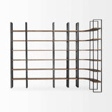 Curved Dark Brown Wood And Black Iron 6 Shelving Unit - Homeroots - Flyclothing LLC