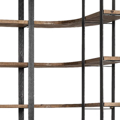 Curved Dark Brown Wood And Black Iron 6 Shelving Unit