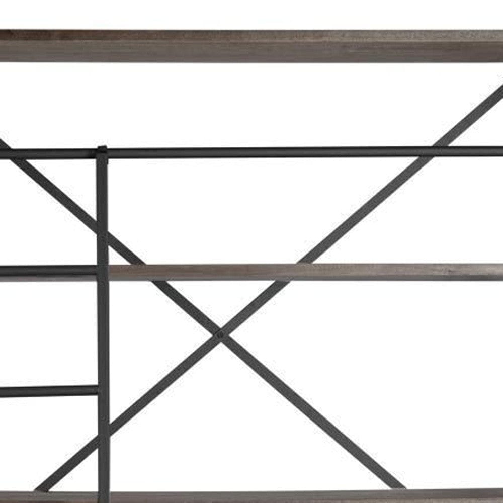 Brown Wood Shelving Unit With Gun Metal Ladder And 4 Shelves - Homeroots
