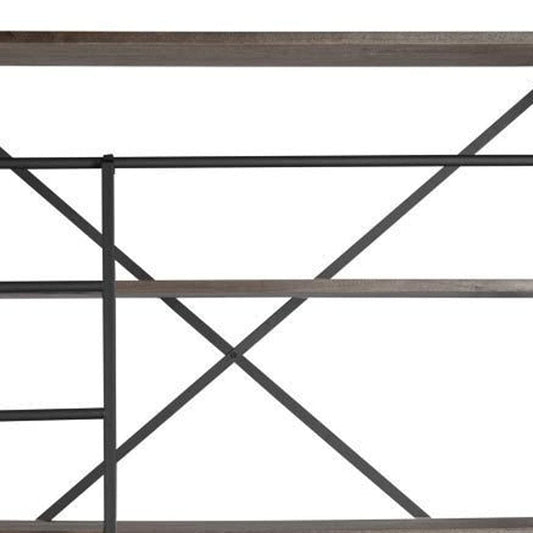 Brown Wood Shelving Unit With Gun Metal Ladder And 4 Shelves - Homeroots