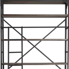 Brown Wood Shelving Unit With Gun Metal Ladder And 4 Shelves - Homeroots