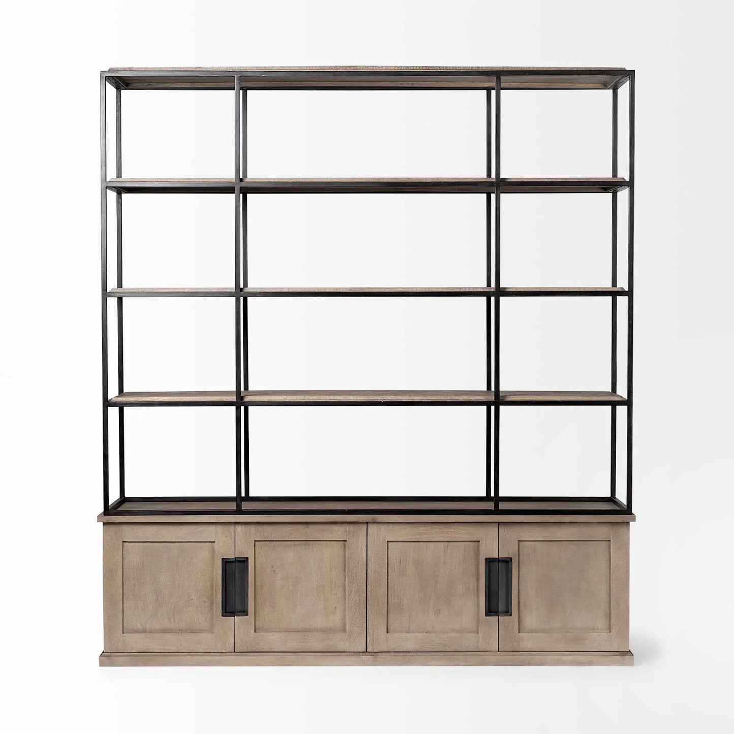 Light Brown Wood And Iron Shelving Unit With 3 Shelves - Homeroots - Flyclothing LLC