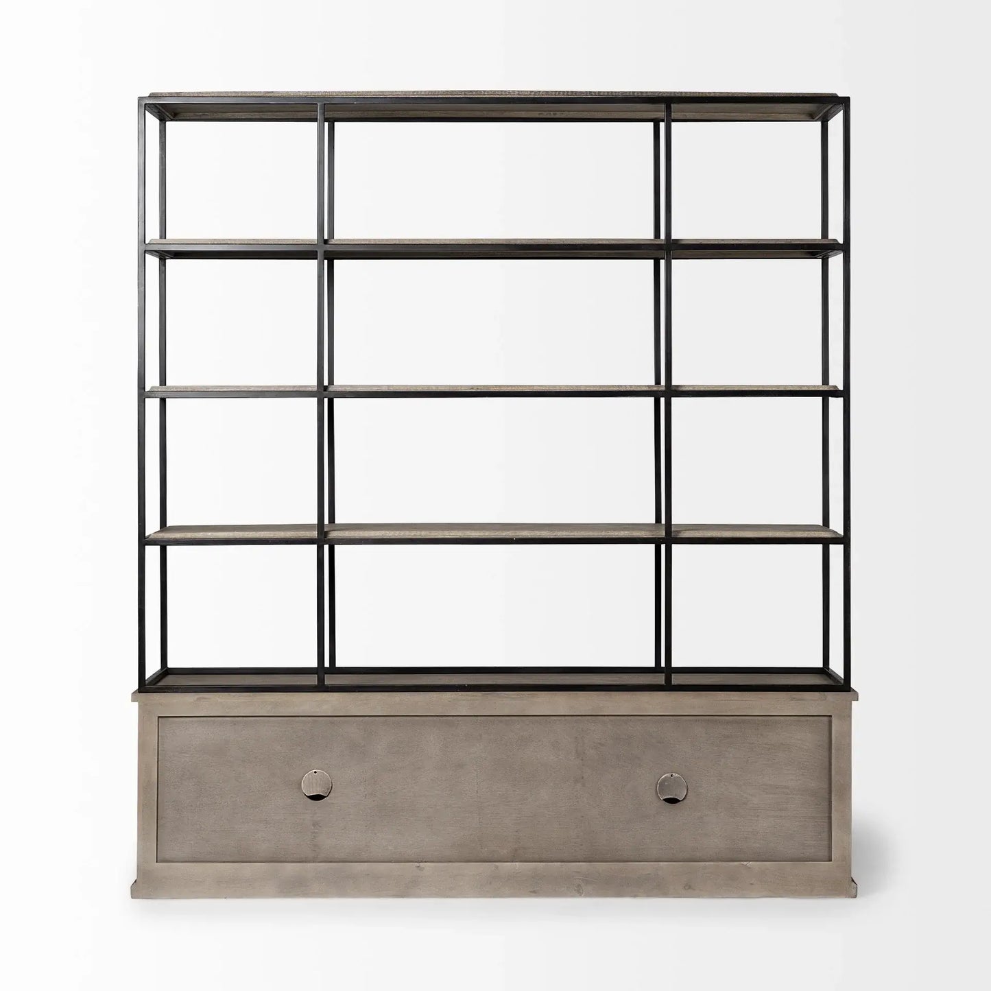 Light Brown Wood And Iron Shelving Unit With 3 Shelves - Homeroots - Flyclothing LLC
