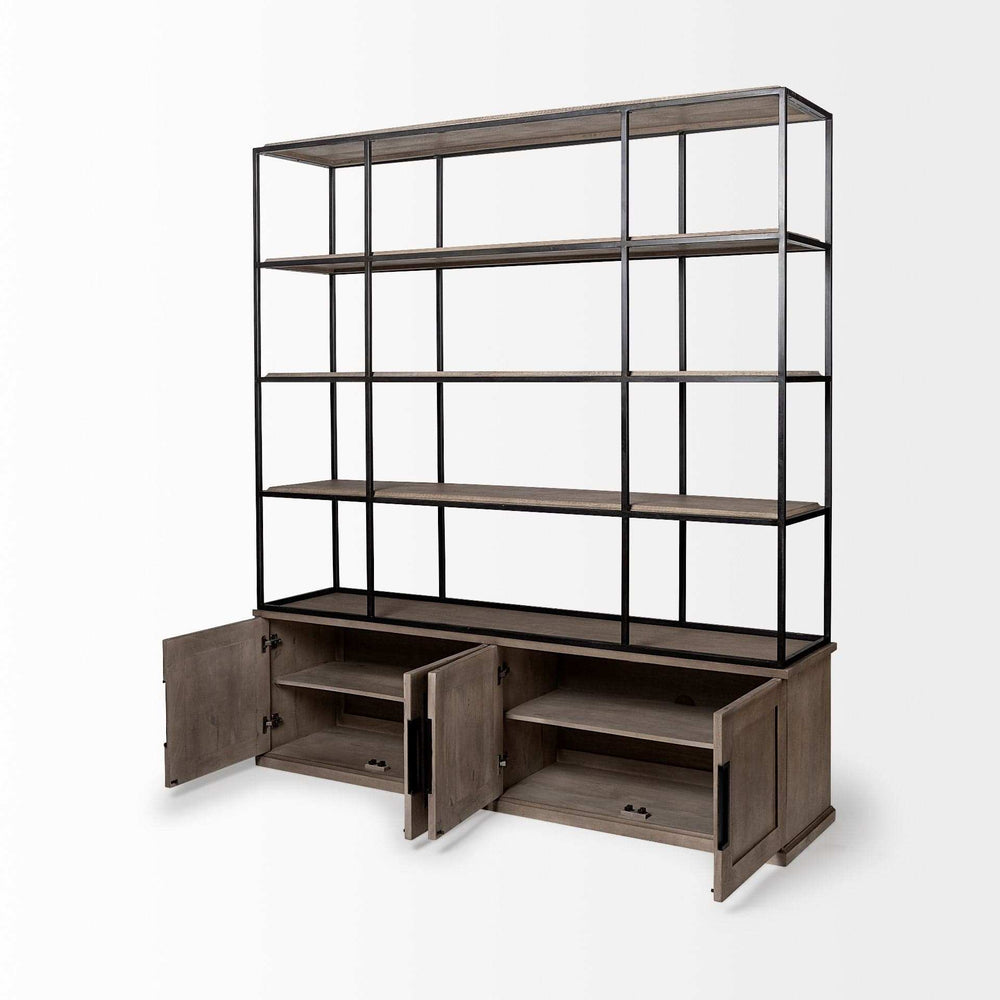 Light Brown Wood And Iron Shelving Unit With 3 Shelves - Homeroots - Flyclothing LLC