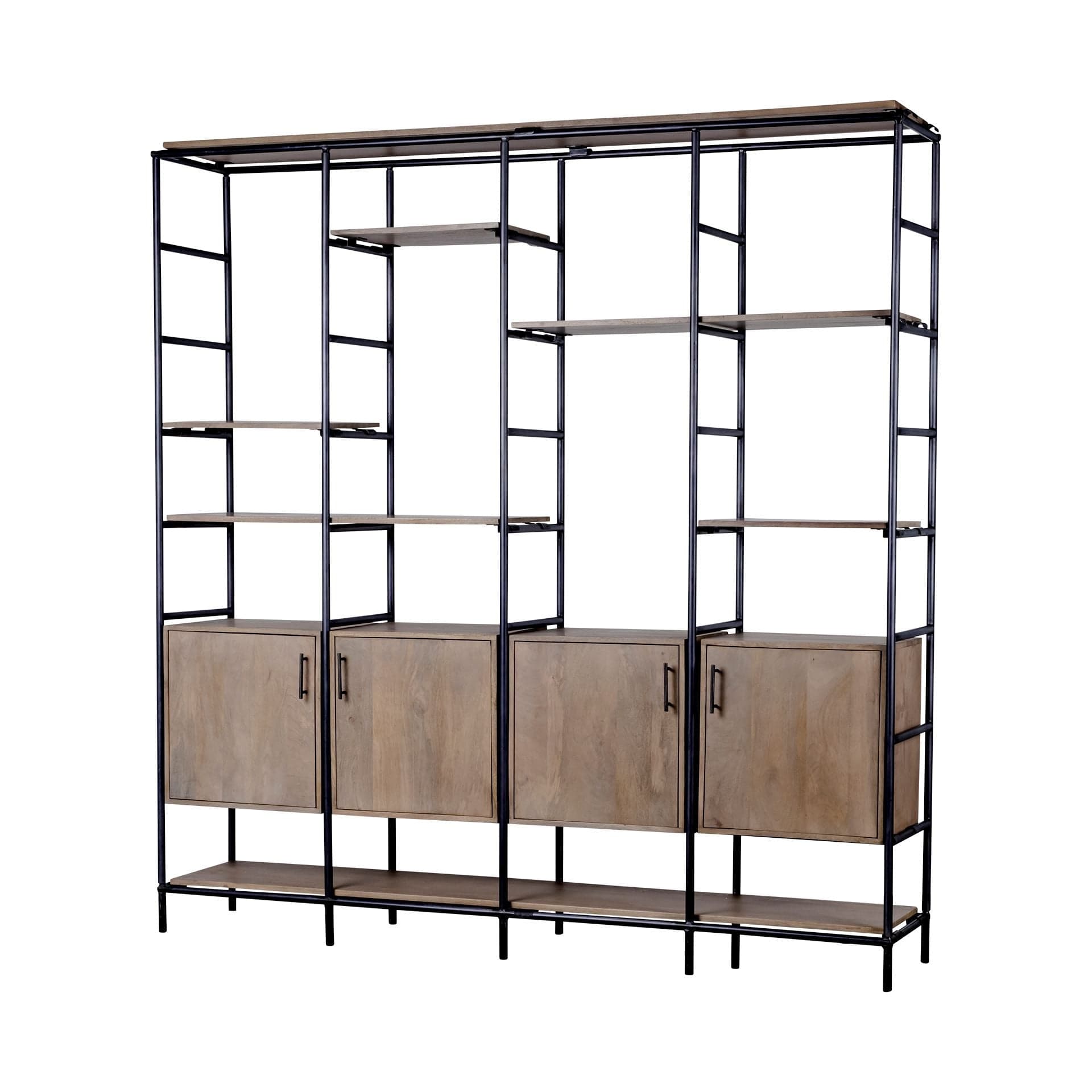 Medium Brown Wood And Metal Multi Shelves Shelving Unit