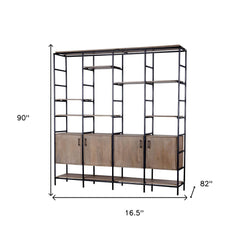 Medium Brown Wood And Metal Multi Shelves Shelving Unit