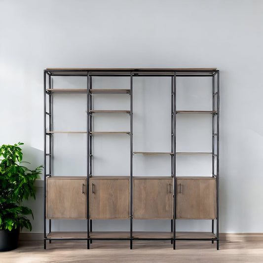 Medium Brown Wood And Metal Multi Shelves Shelving Unit - Homeroots