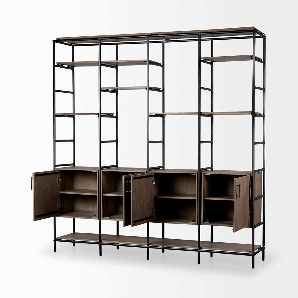 Medium Brown Wood And Metal Multi Shelves Shelving Unit - Homeroots - Flyclothing LLC