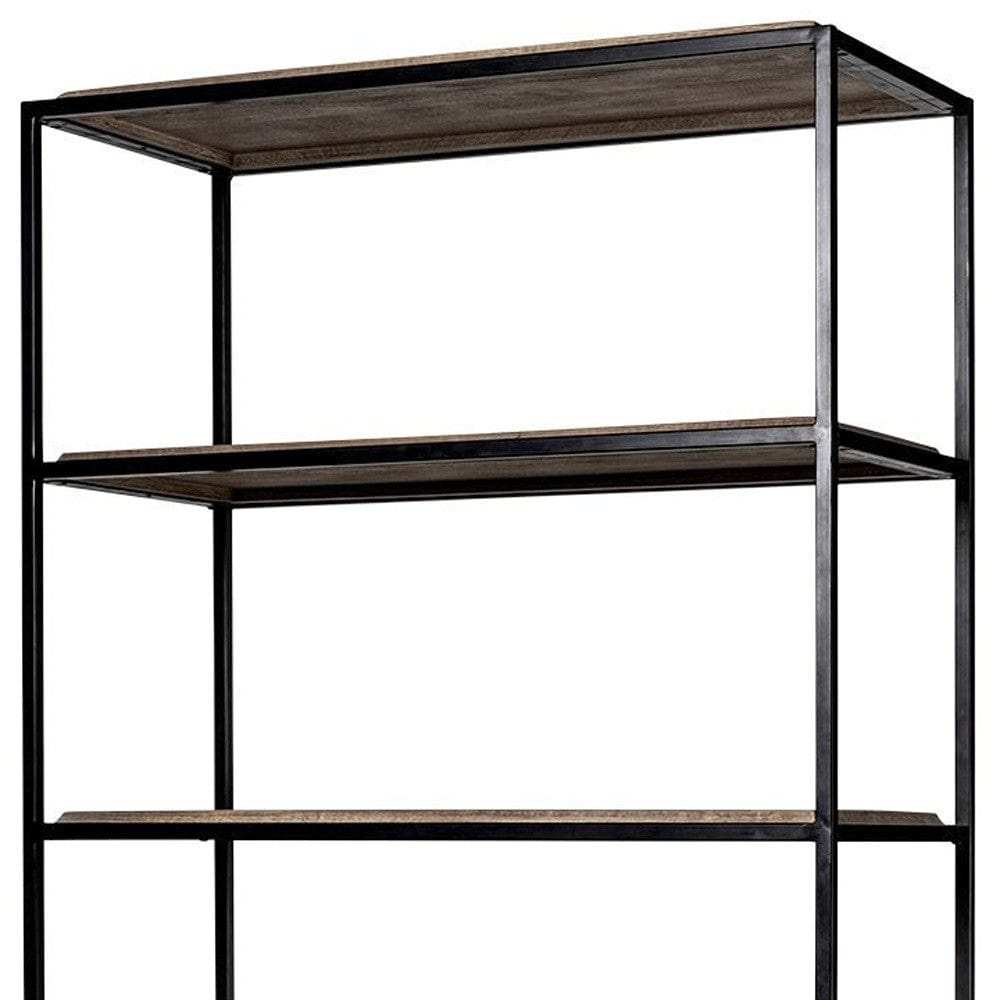 Light Brown Wood And Iron Shelving Unit With 3 Shelves - Homeroots - Flyclothing LLC