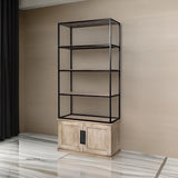 Light Brown Wood And Iron Shelving Unit With 3 Shelves - Homeroots - Flyclothing LLC