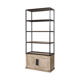 Light Brown Wood And Iron Shelving Unit With 3 Shelves - Homeroots