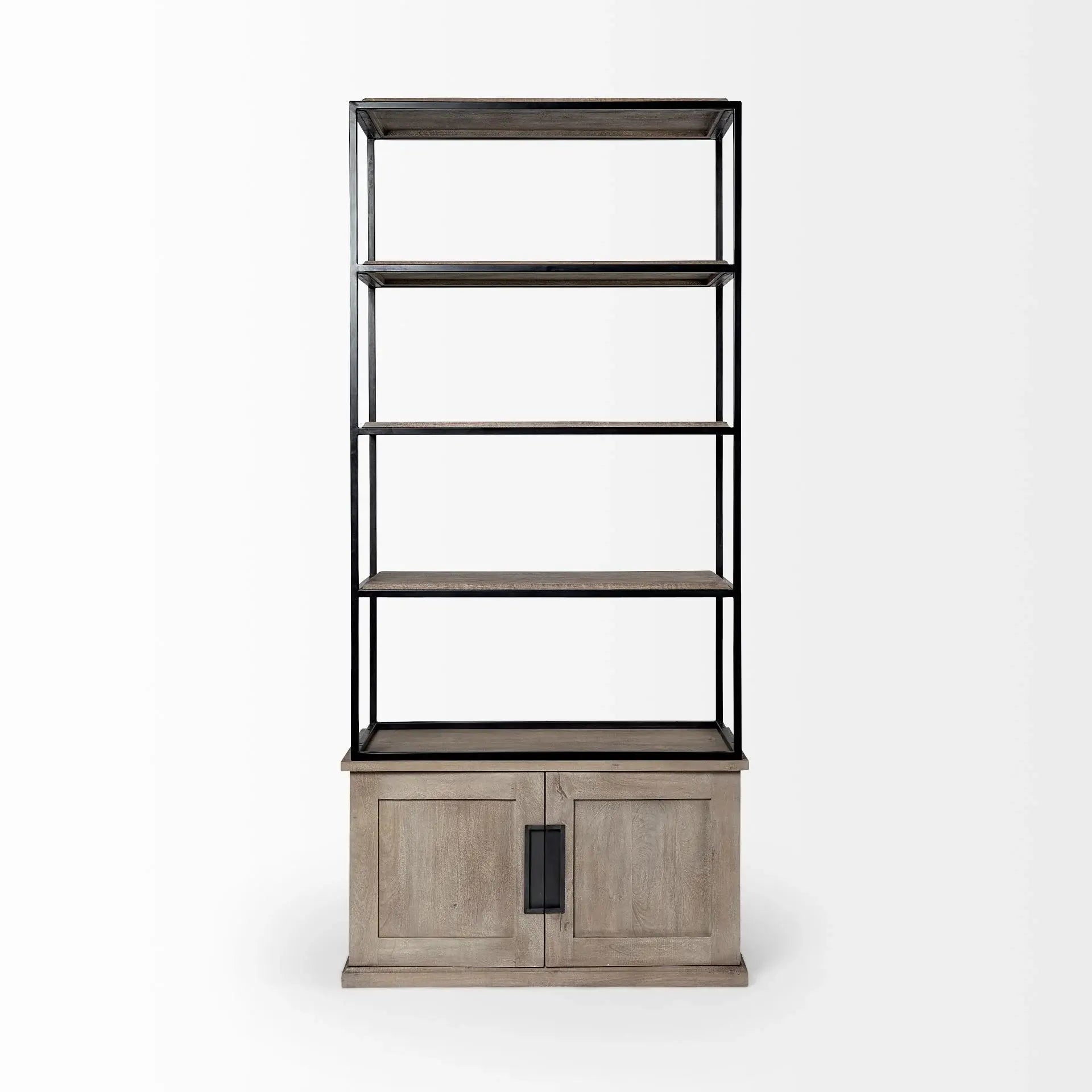 Light Brown Wood And Iron Shelving Unit With 3 Shelves - Homeroots - Flyclothing LLC