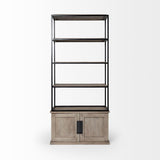 Light Brown Wood And Iron Shelving Unit With 3 Shelves - Homeroots