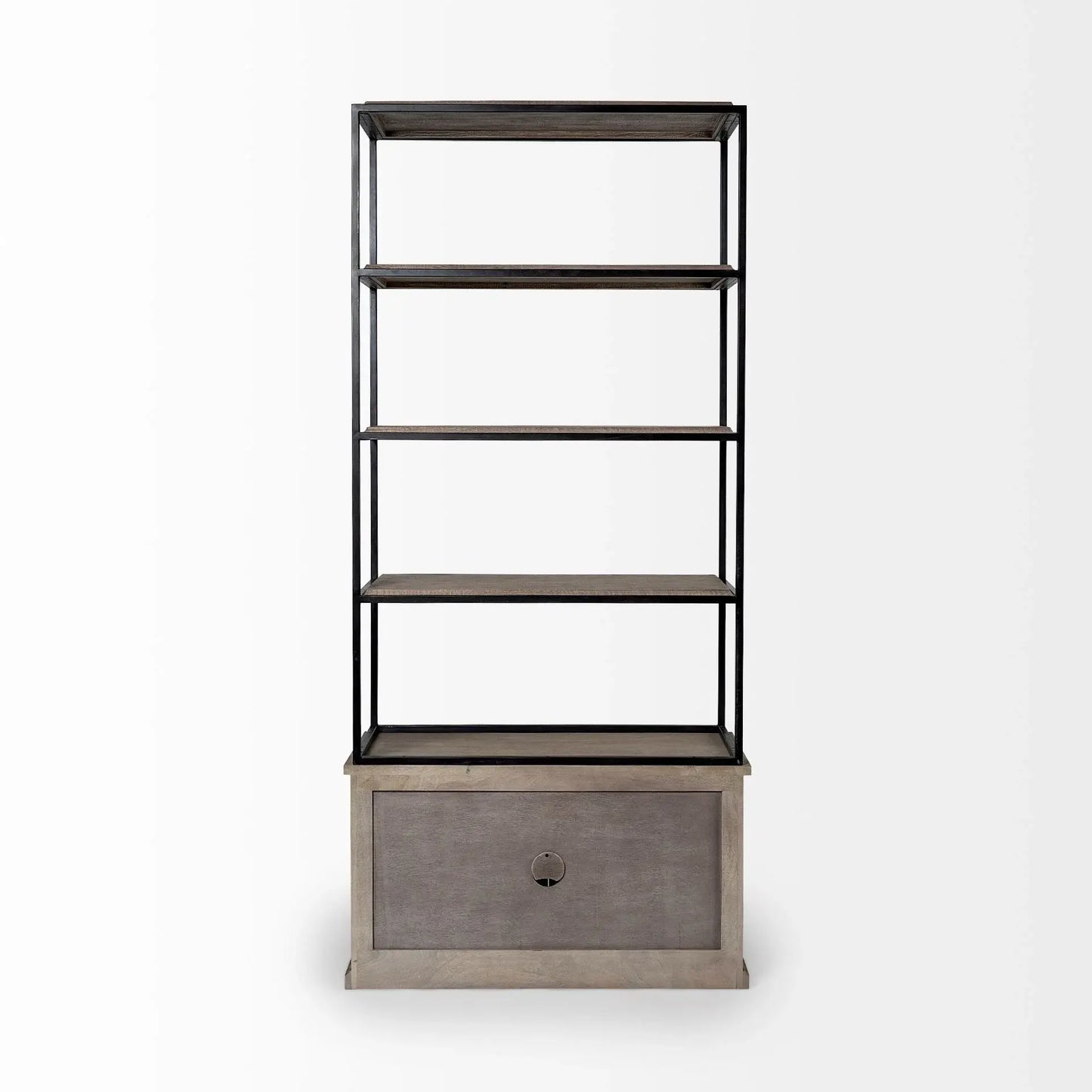 Light Brown Wood And Iron Shelving Unit With 3 Shelves - Homeroots - Flyclothing LLC