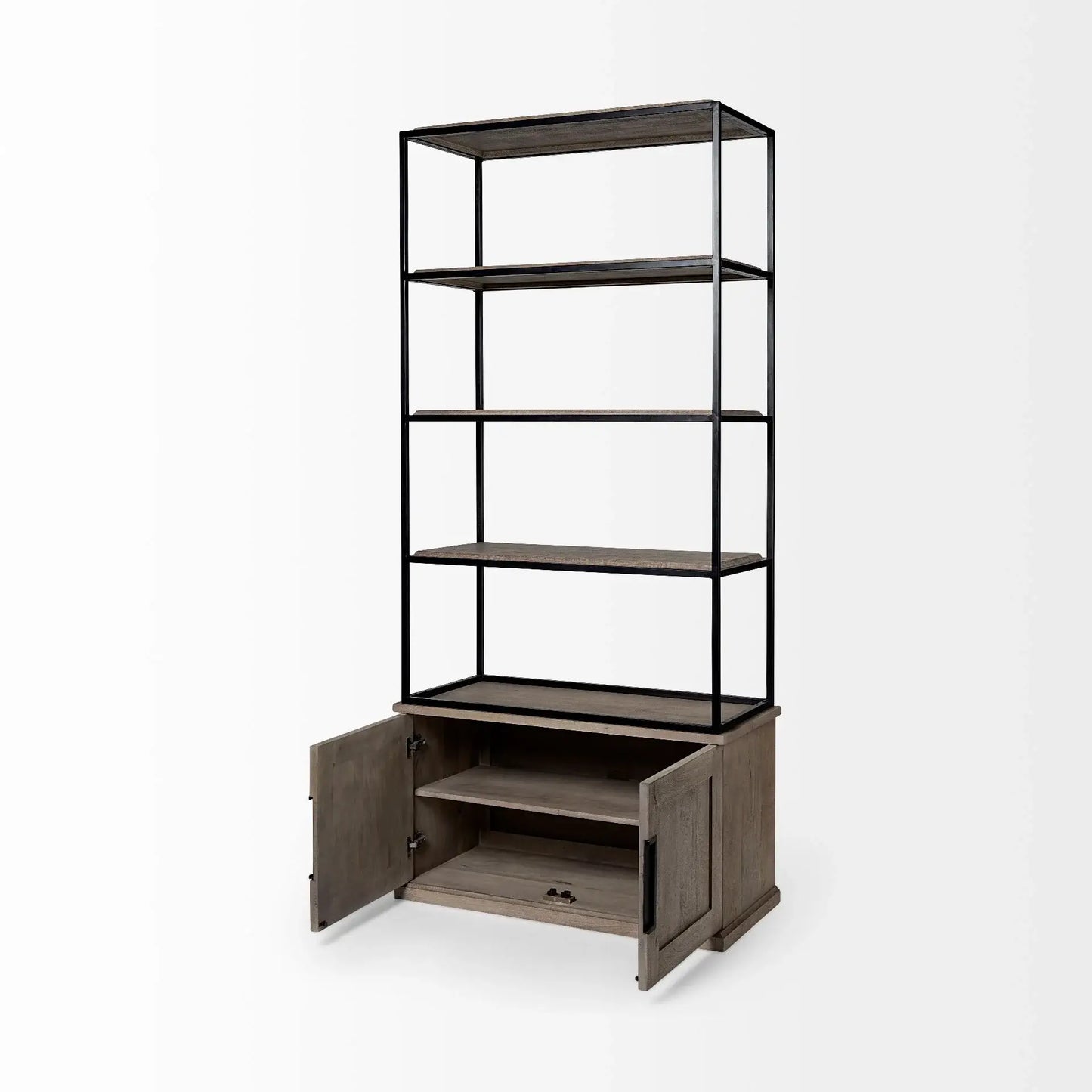 Light Brown Wood And Iron Shelving Unit With 3 Shelves - Homeroots - Flyclothing LLC