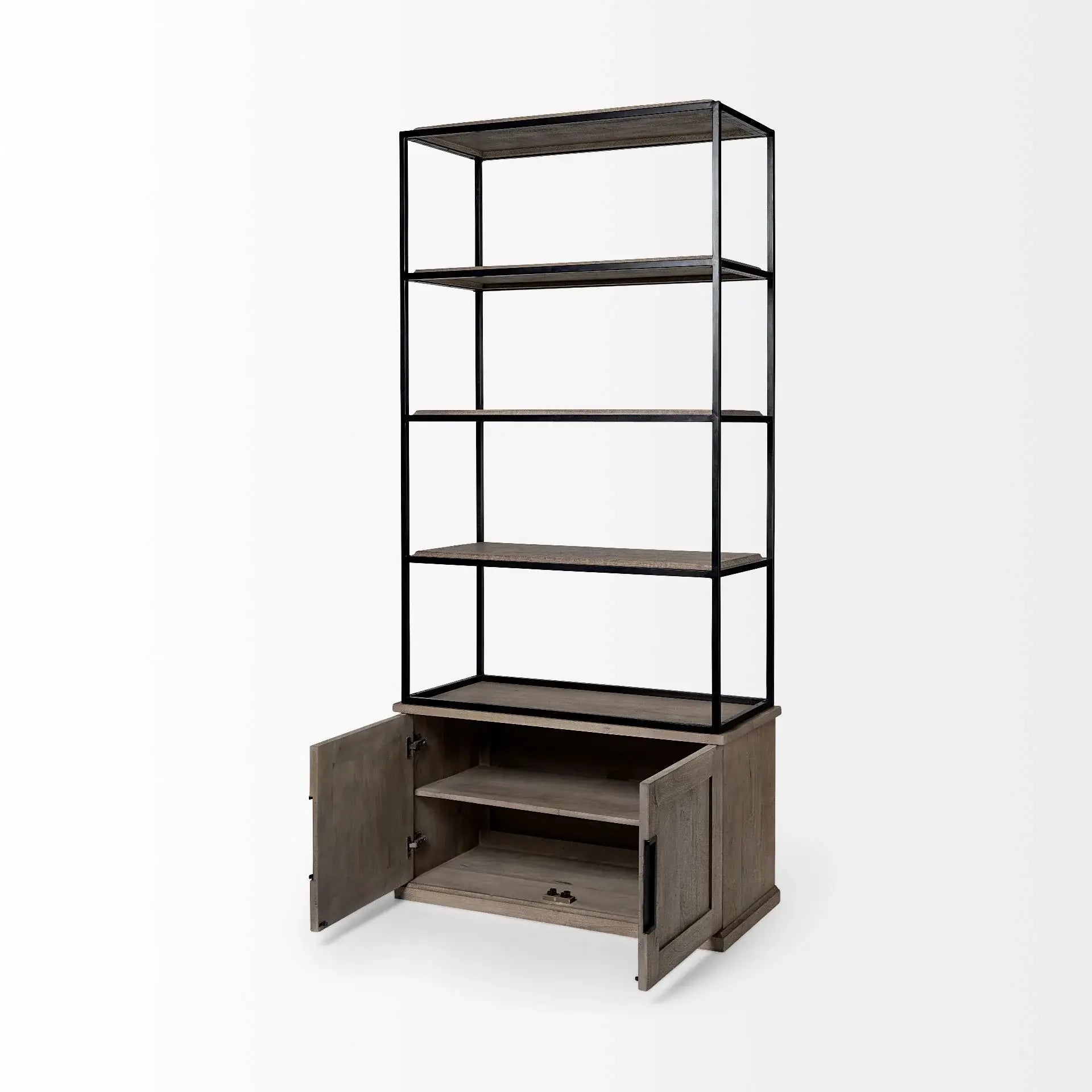 Light Brown Wood And Iron Shelving Unit With 3 Shelves - Homeroots - Flyclothing LLC