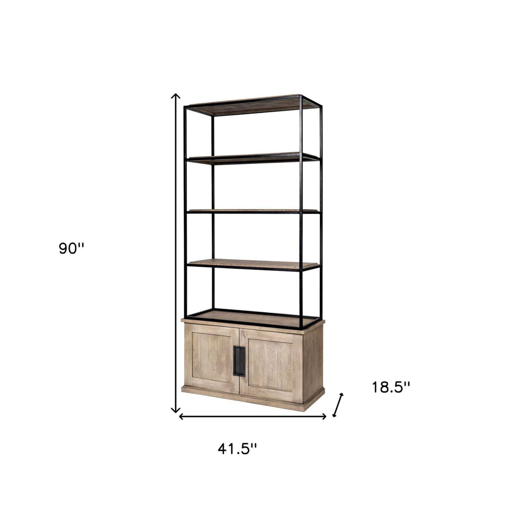 Light Brown Wood And Iron Shelving Unit With 3 Shelves - Homeroots - Flyclothing LLC