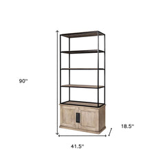Light Brown Wood And Iron Shelving Unit With 3 Shelves