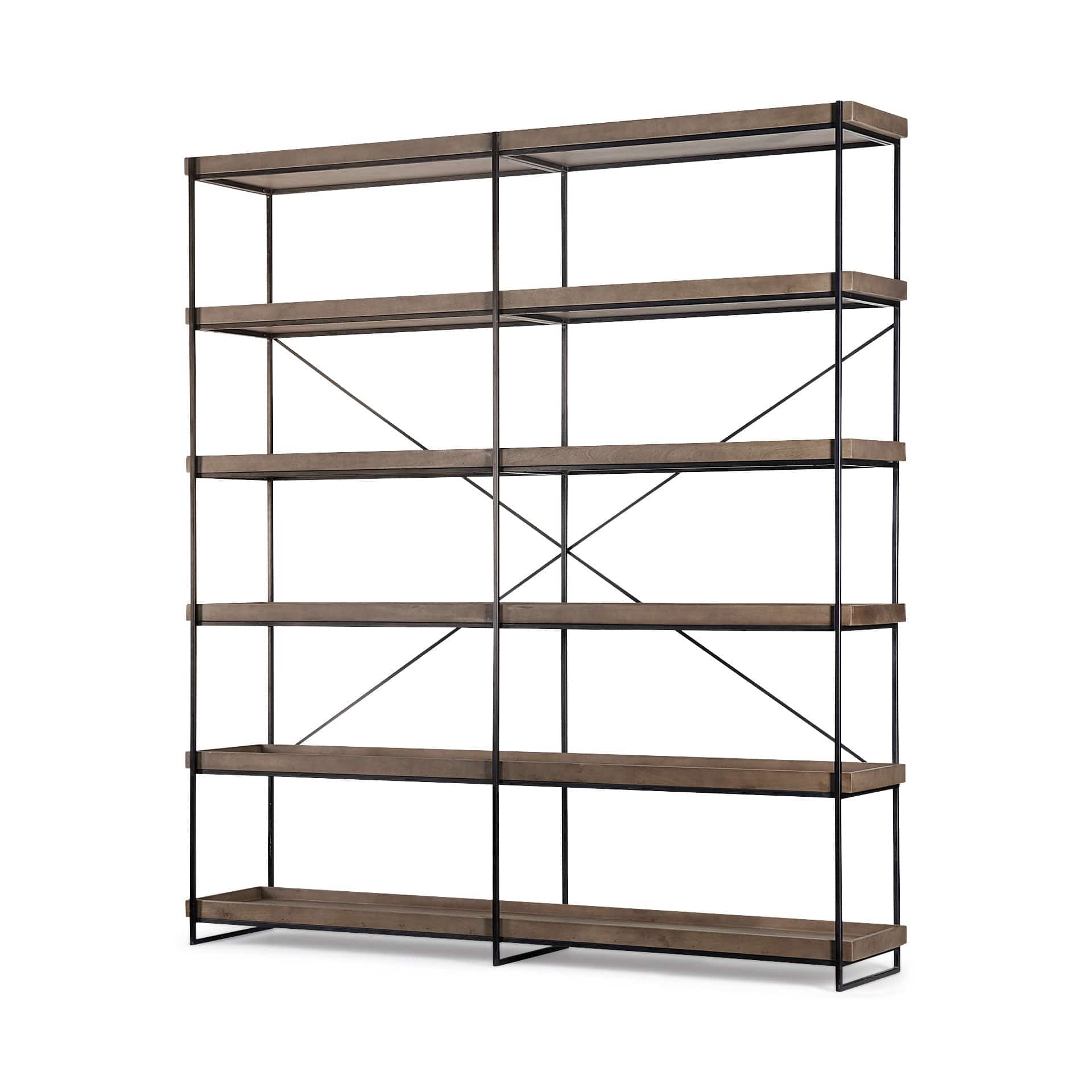 Medium Brown Wood And Iron Shelving Unit With 5 Tray Shelves - Homeroots