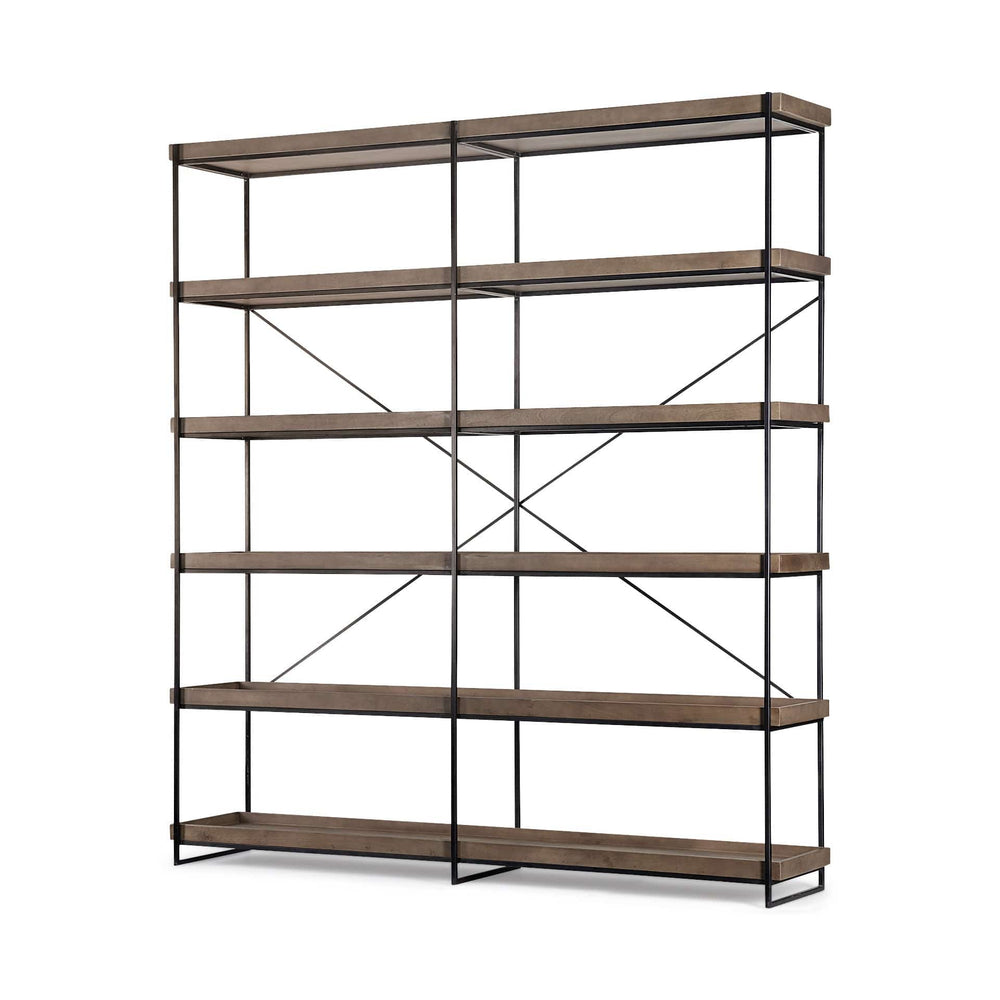 Medium Brown Wood And Iron Shelving Unit With 5 Tray Shelves - Homeroots