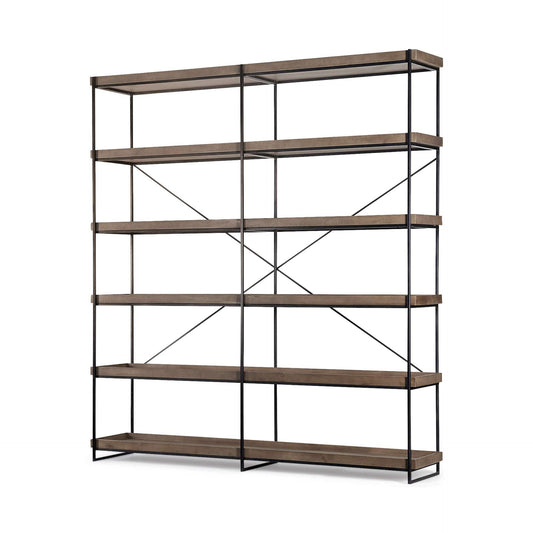 Medium Brown Wood And Iron Shelving Unit With 5 Tray Shelves - Homeroots