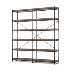 Medium Brown Wood And Iron Shelving Unit With 5 Tray Shelves - Homeroots