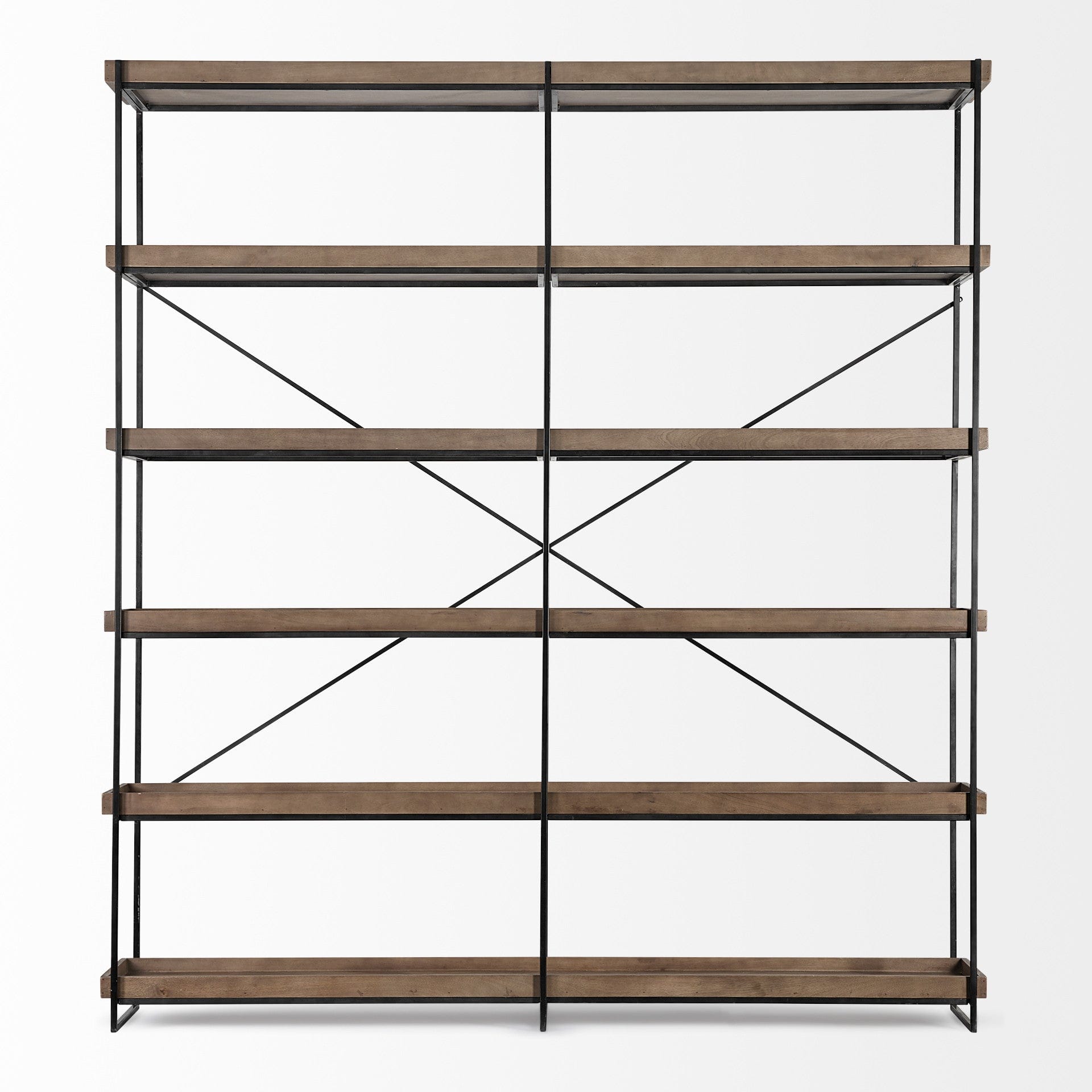 Medium Brown Wood And Iron Shelving Unit With 5 Tray Shelves - Homeroots