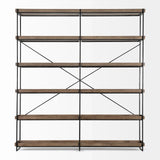 Medium Brown Wood And Iron Shelving Unit With 5 Tray Shelves - Homeroots - Flyclothing LLC