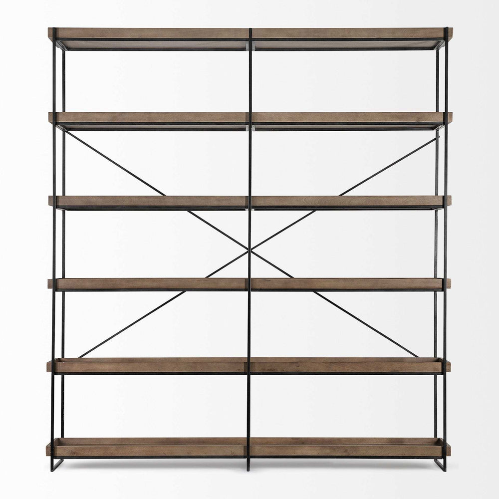 Medium Brown Wood And Iron Shelving Unit With 5 Tray Shelves - Homeroots - Flyclothing LLC