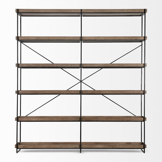 Medium Brown Wood And Iron Shelving Unit With 5 Tray Shelves - Homeroots