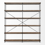 Medium Brown Wood And Iron Shelving Unit With 5 Tray Shelves - Homeroots