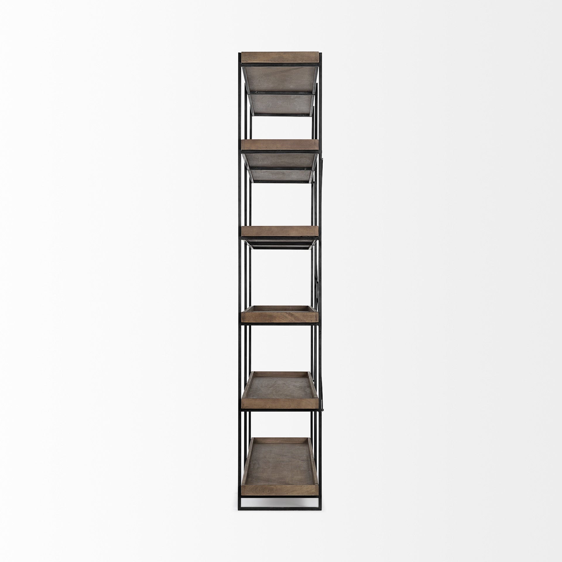 Medium Brown Wood And Iron Shelving Unit With 5 Tray Shelves - Homeroots