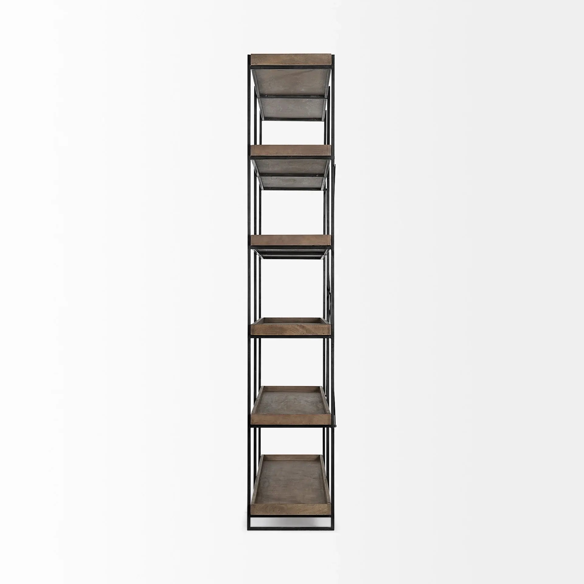 Medium Brown Wood And Iron Shelving Unit With 5 Tray Shelves - Homeroots - Flyclothing LLC