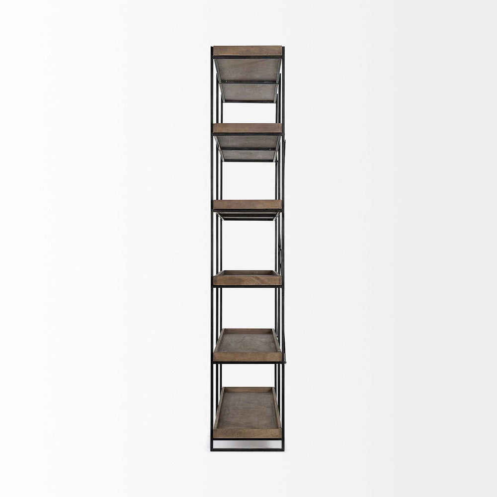 Medium Brown Wood And Iron Shelving Unit With 5 Tray Shelves - Homeroots - Flyclothing LLC