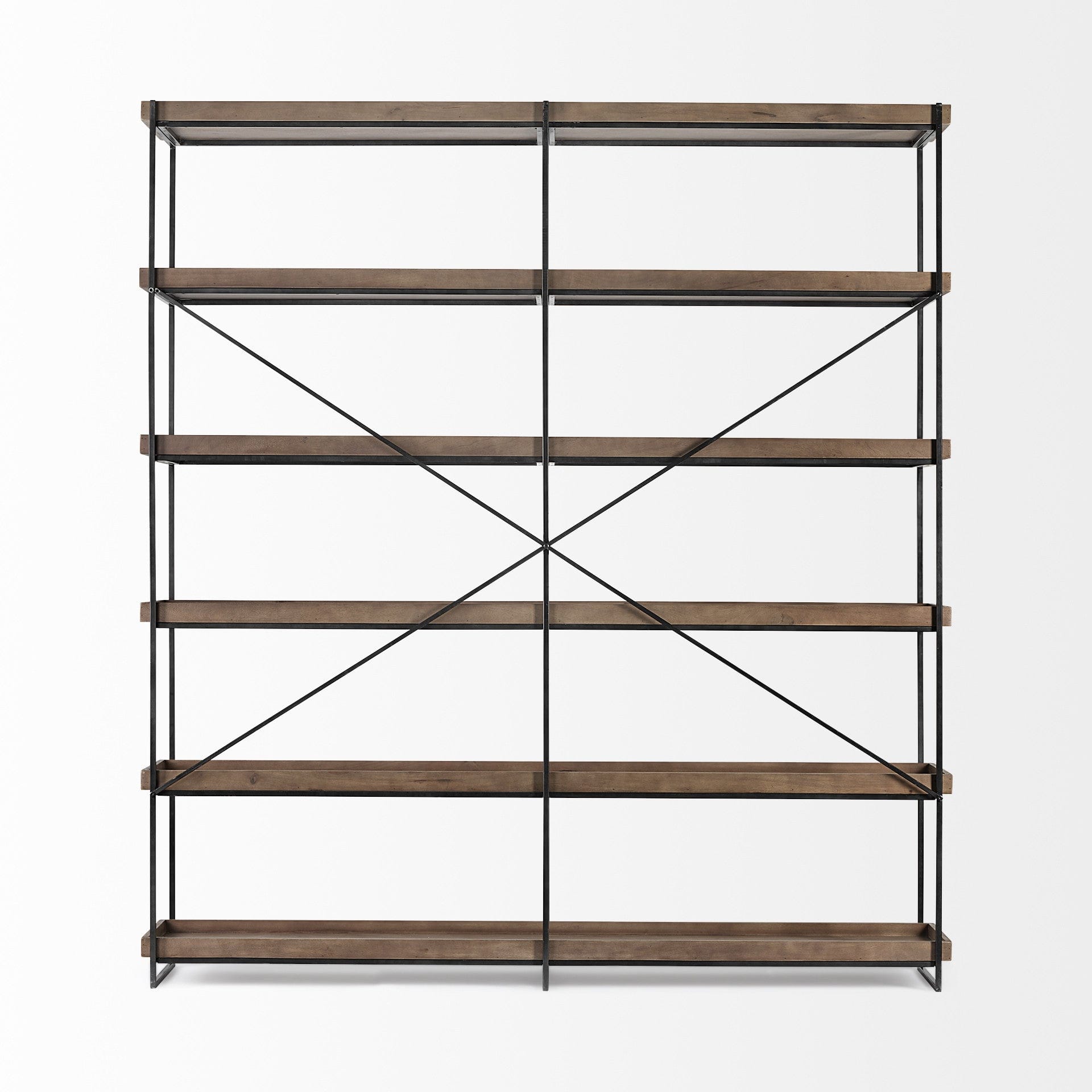 Medium Brown Wood And Iron Shelving Unit With 5 Tray Shelves - Homeroots
