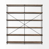 Medium Brown Wood And Iron Shelving Unit With 5 Tray Shelves - Homeroots - Flyclothing LLC
