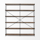 Medium Brown Wood And Iron Shelving Unit With 5 Tray Shelves - Homeroots