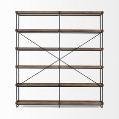 Medium Brown Wood And Iron Shelving Unit With 5 Tray Shelves - Homeroots