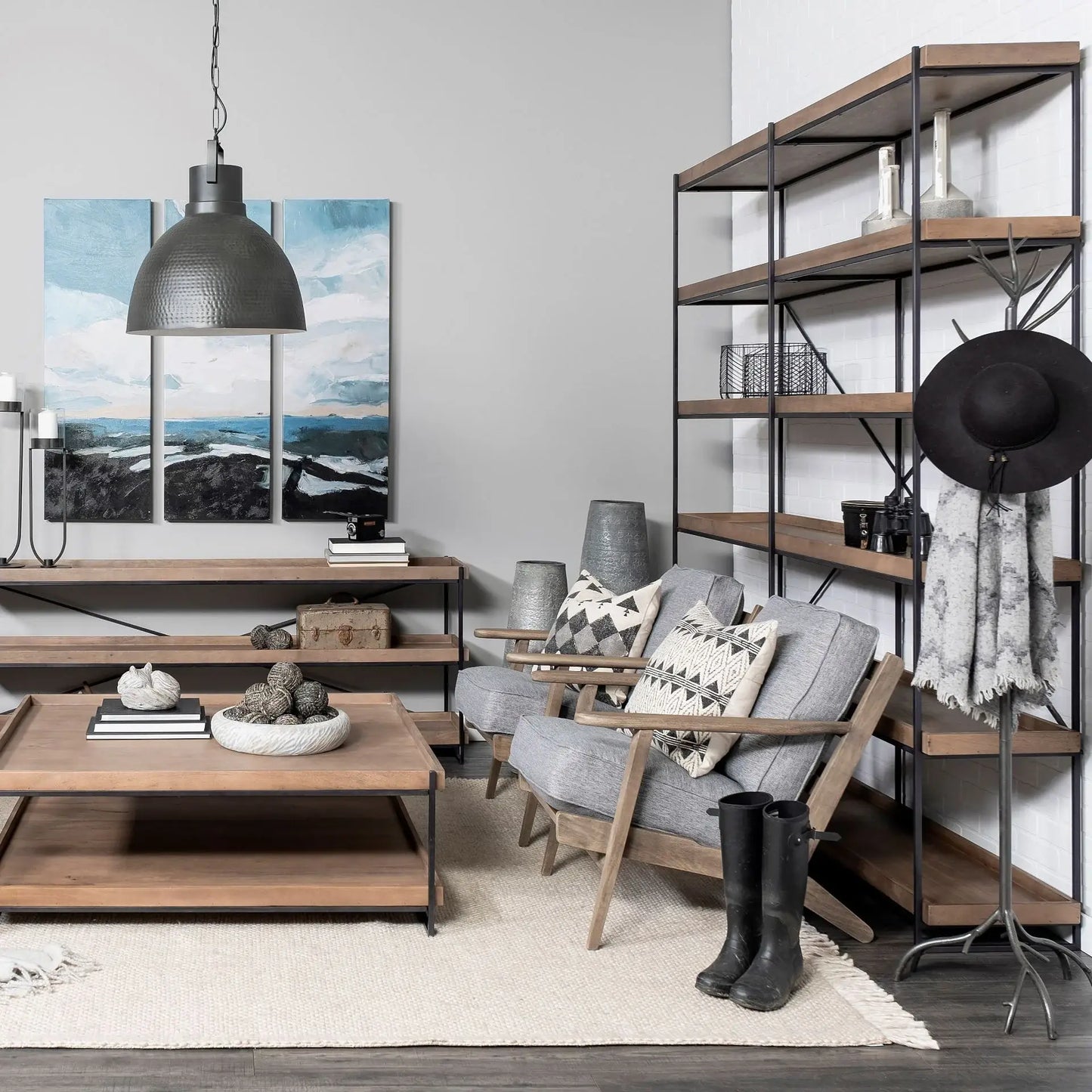 Medium Brown Wood And Iron Shelving Unit With 5 Tray Shelves - Homeroots - Flyclothing LLC