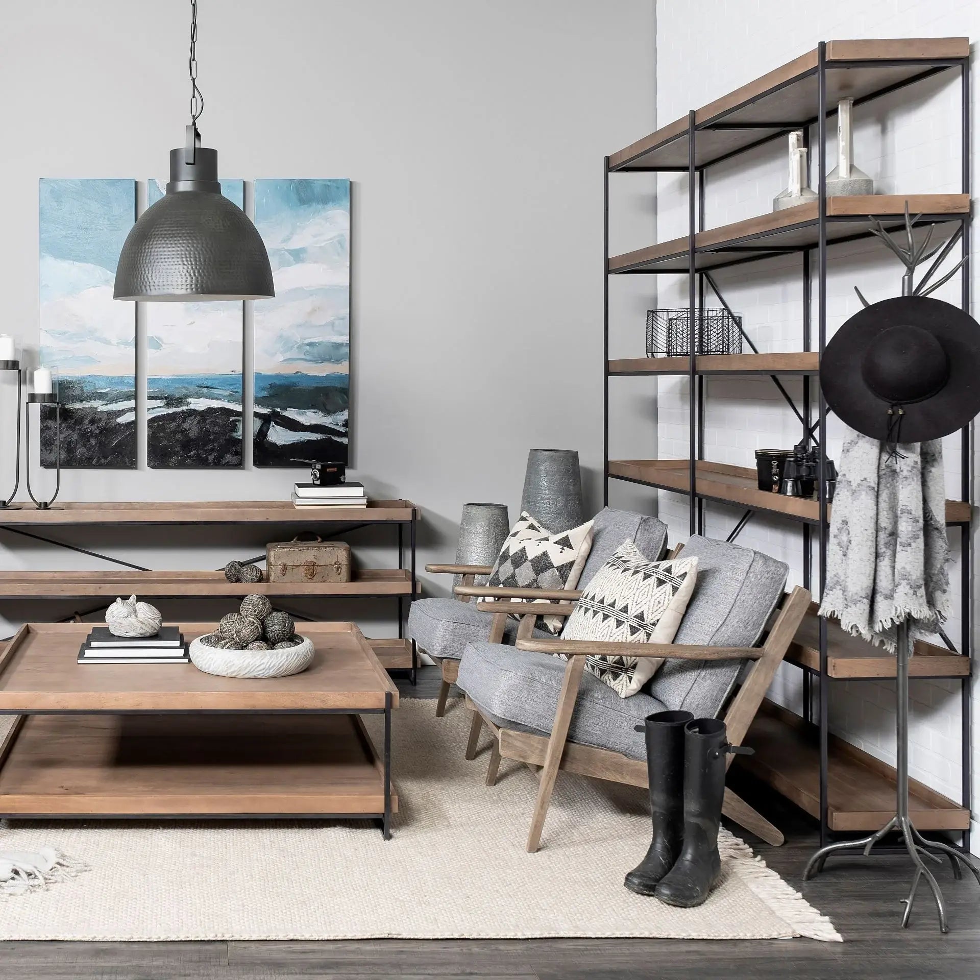 Medium Brown Wood And Iron Shelving Unit With 5 Tray Shelves - Homeroots - Flyclothing LLC