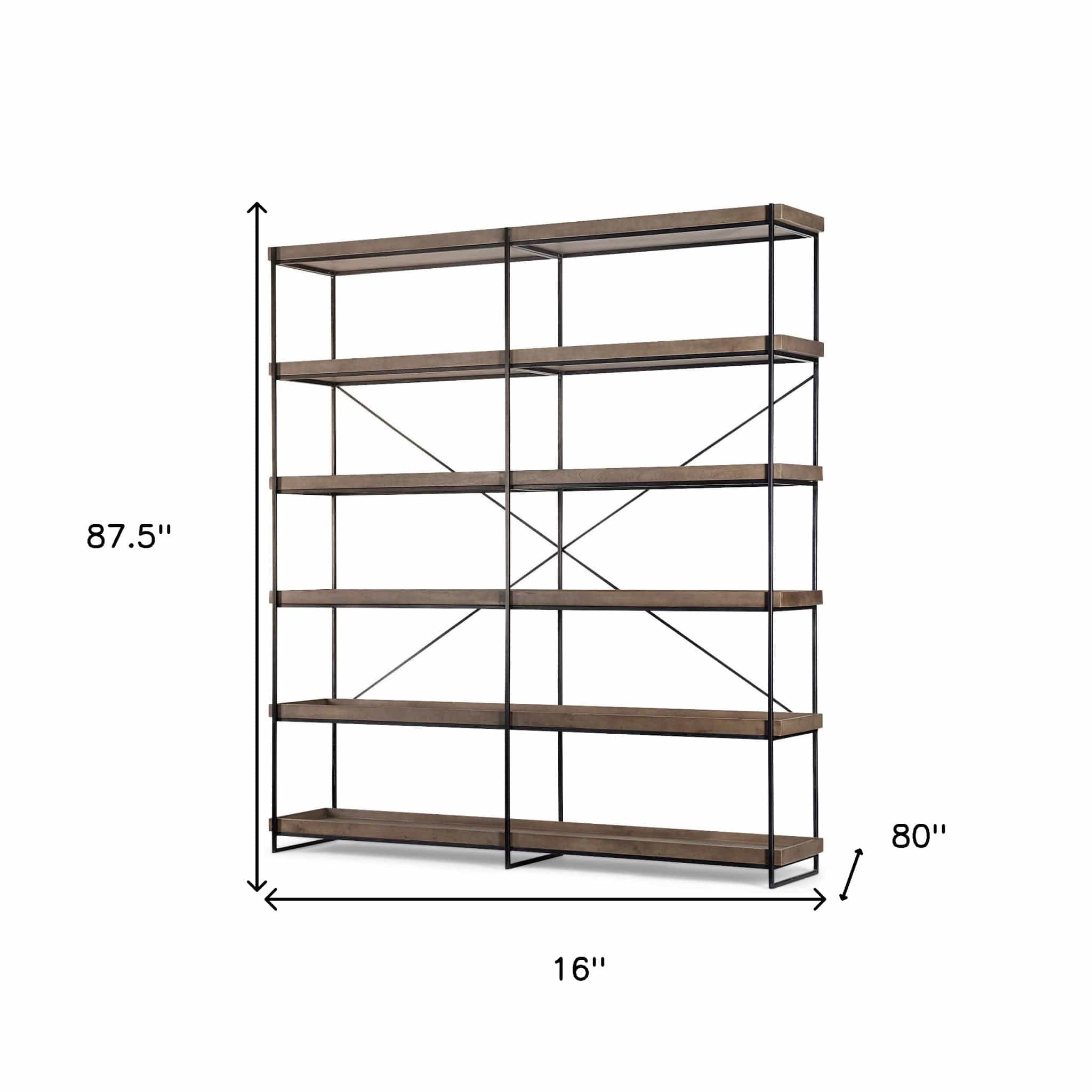 Medium Brown Wood And Iron Shelving Unit With 5 Tray Shelves - Homeroots