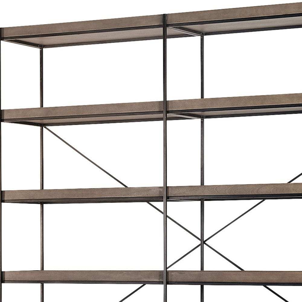Medium Brown Wood And Iron Shelving Unit With 5 Tray Shelves - Homeroots - Flyclothing LLC