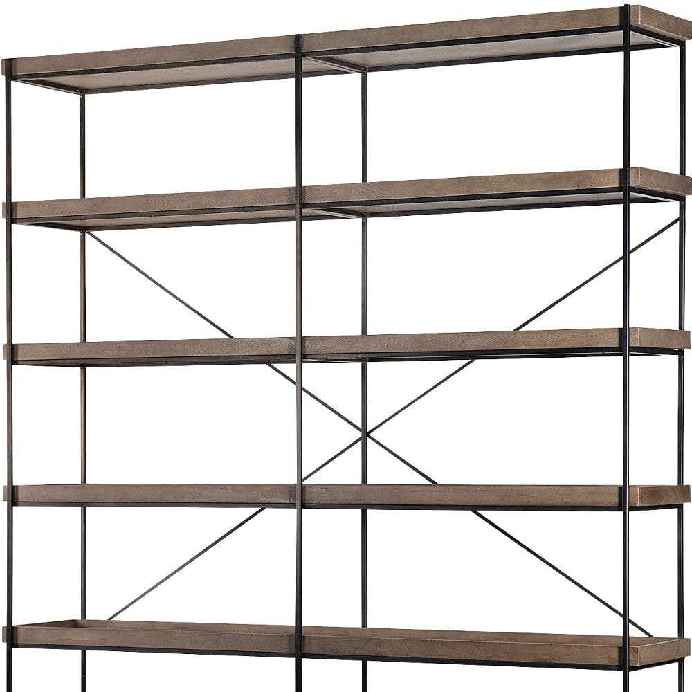 Medium Brown Wood And Iron Shelving Unit With 5 Tray Shelves - Homeroots - Flyclothing LLC