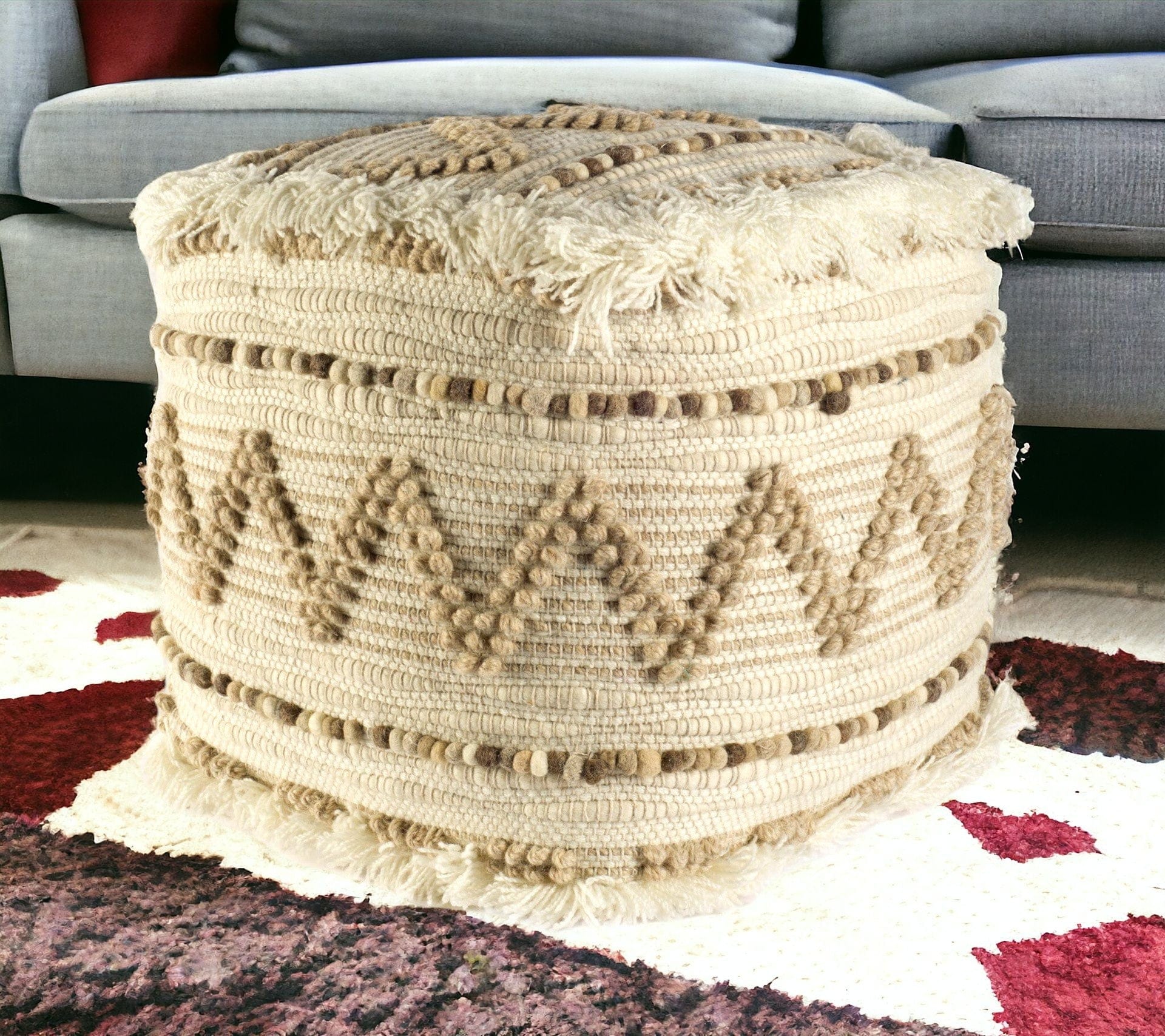 18" Beige Cotton Blend Ottoman - Homeroots - Flyclothing LLC