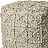 Ivory Wool Sqaure Pouf With Popcorn Detail - Homeroots - Flyclothing LLC