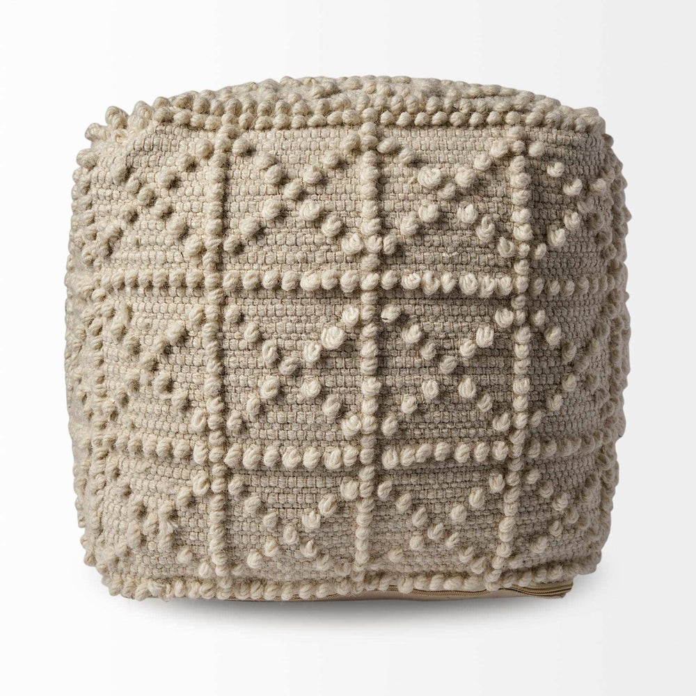 Ivory Wool Sqaure Pouf With Popcorn Detail - Homeroots - Flyclothing LLC