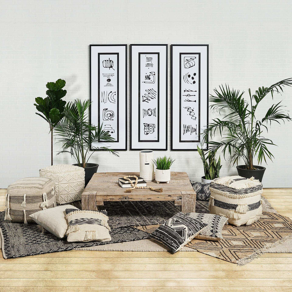 Ivory Wool Sqaure Pouf With Popcorn Detail - Homeroots - Flyclothing LLC