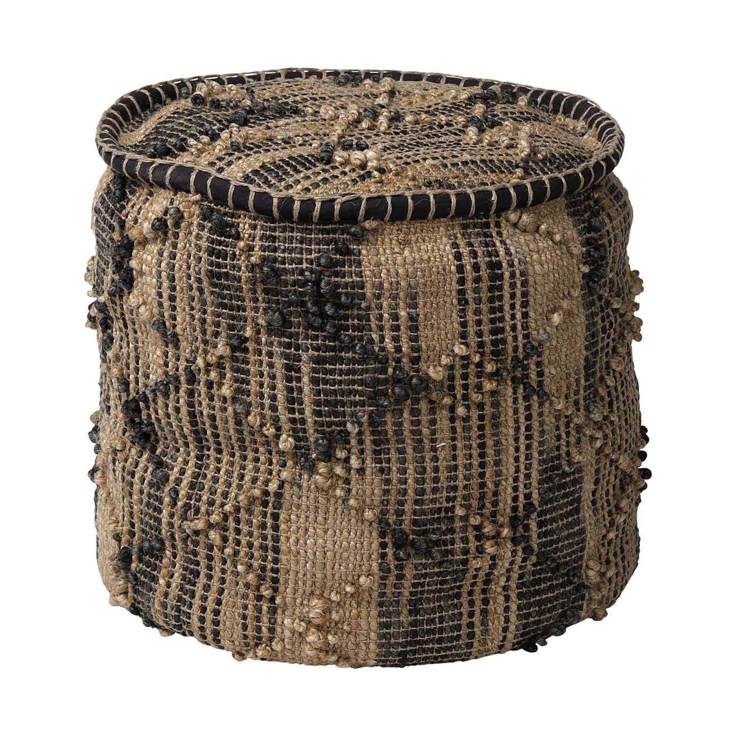 20" Natural And Black Geometric Cylindrical Jute Ottoman - Homeroots - Flyclothing LLC