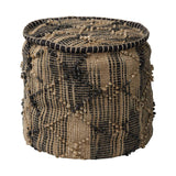 20" Natural And Black Geometric Cylindrical Jute Ottoman - Homeroots - Flyclothing LLC