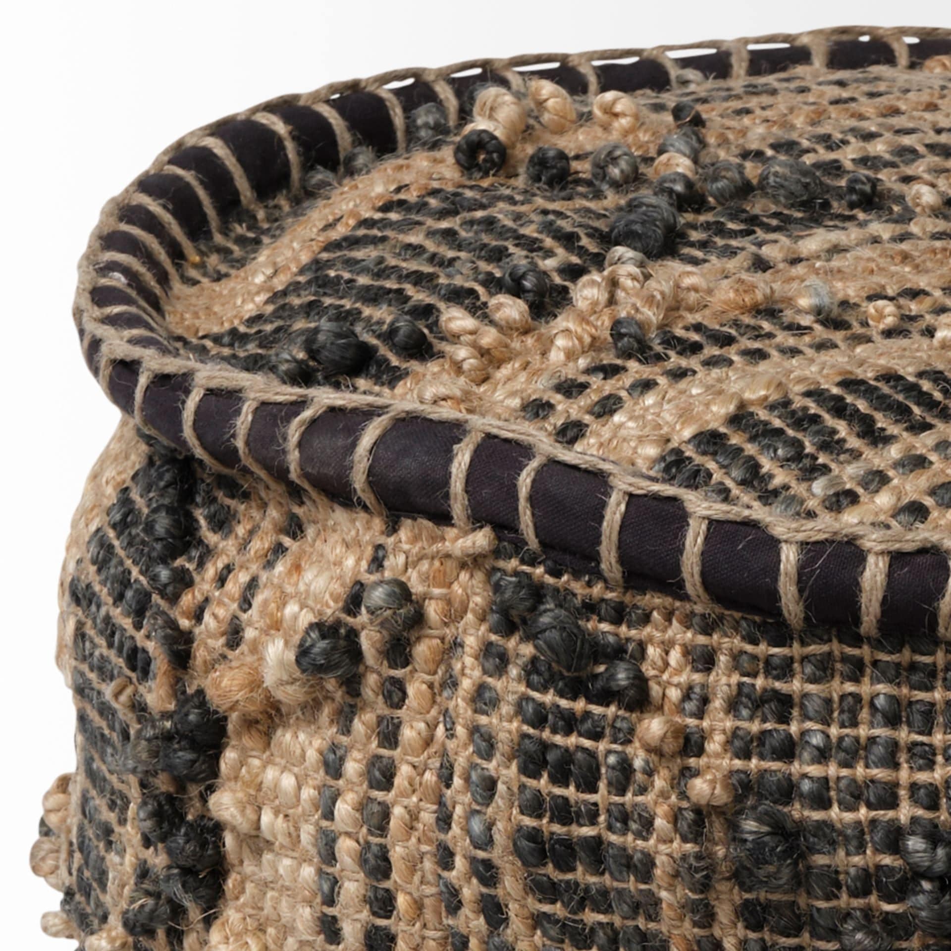 20" Natural And Black Geometric Cylindrical Jute Ottoman - Homeroots - Flyclothing LLC